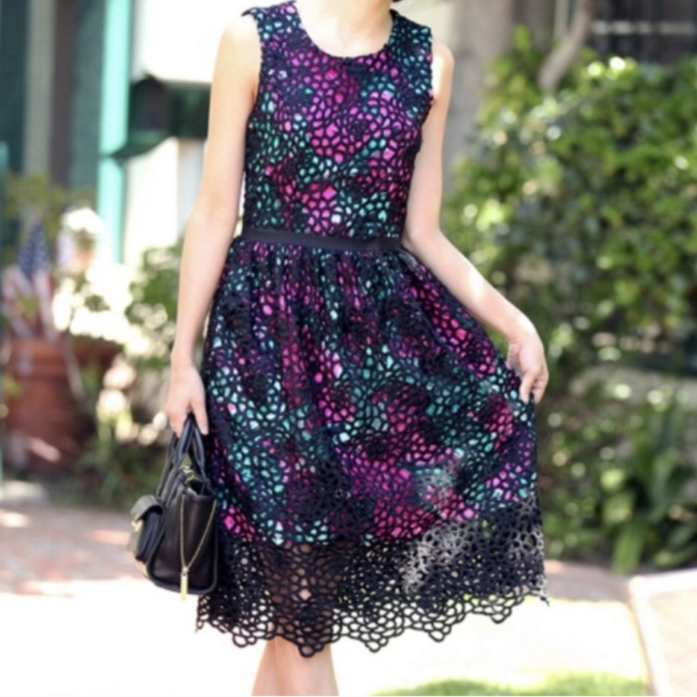 Anthropologie Wolven Black Lace Multicolored Dress